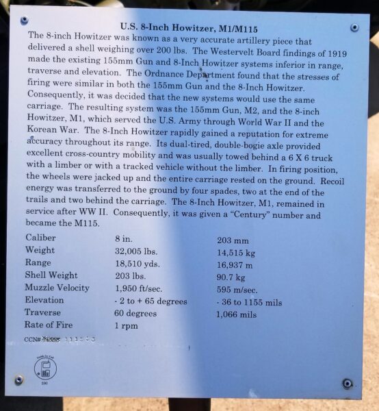U.S. 8-INCH HOWITZER M1/M115 MEMORIAL PLAQUE