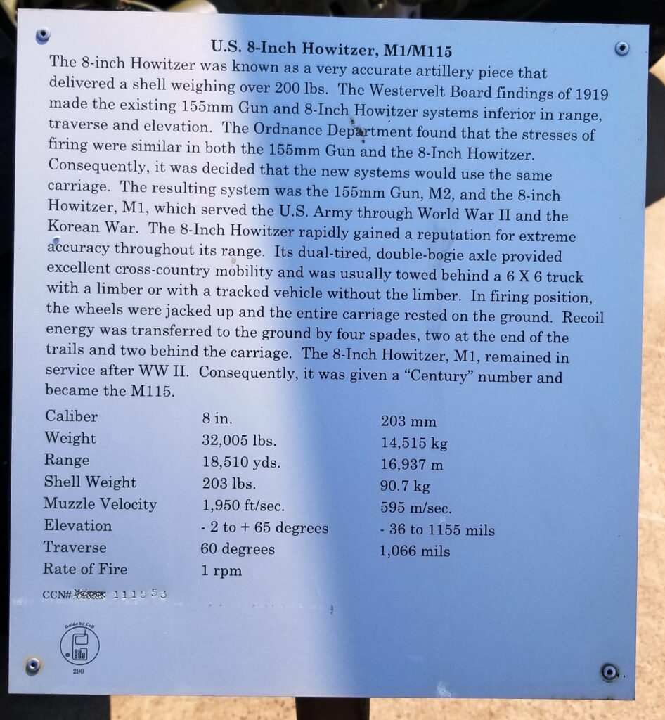 U.S. 8-INCH HOWITZER M1/M115 MEMORIAL PLAQUE