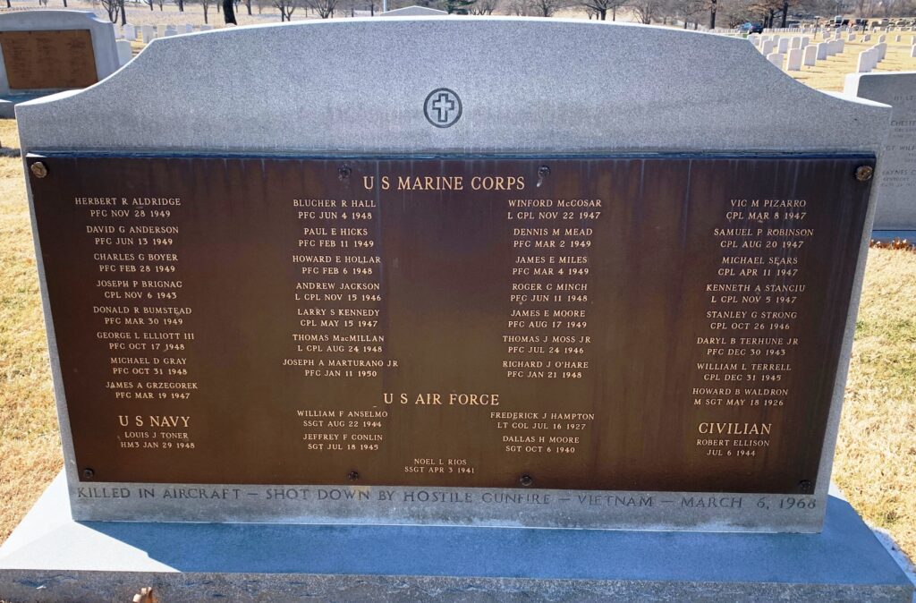 KILLED IN AIRCRAFT VIETNAM MARCH 6, 1968 WAR MEMORIAL