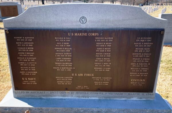 KILLED IN AIRCRAFT VIETNAM MARCH 6, 1968 WAR MEMORIAL