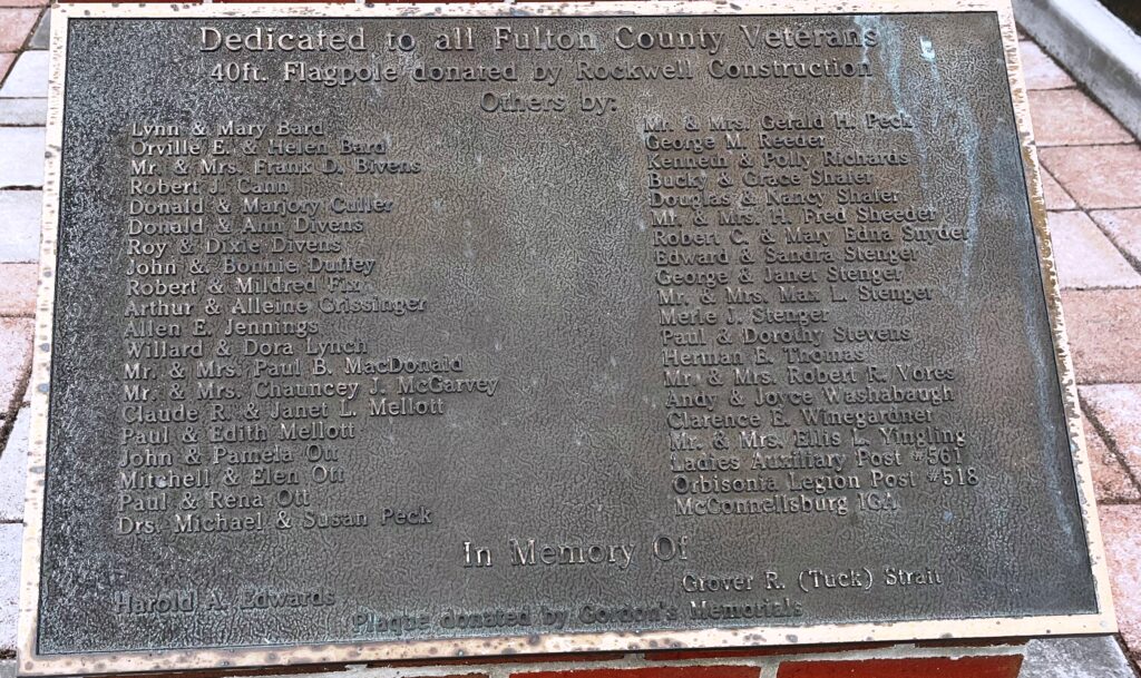 FULTON COUNTY VETERANS MEMORIAL FLAGPOLE PLAQUE