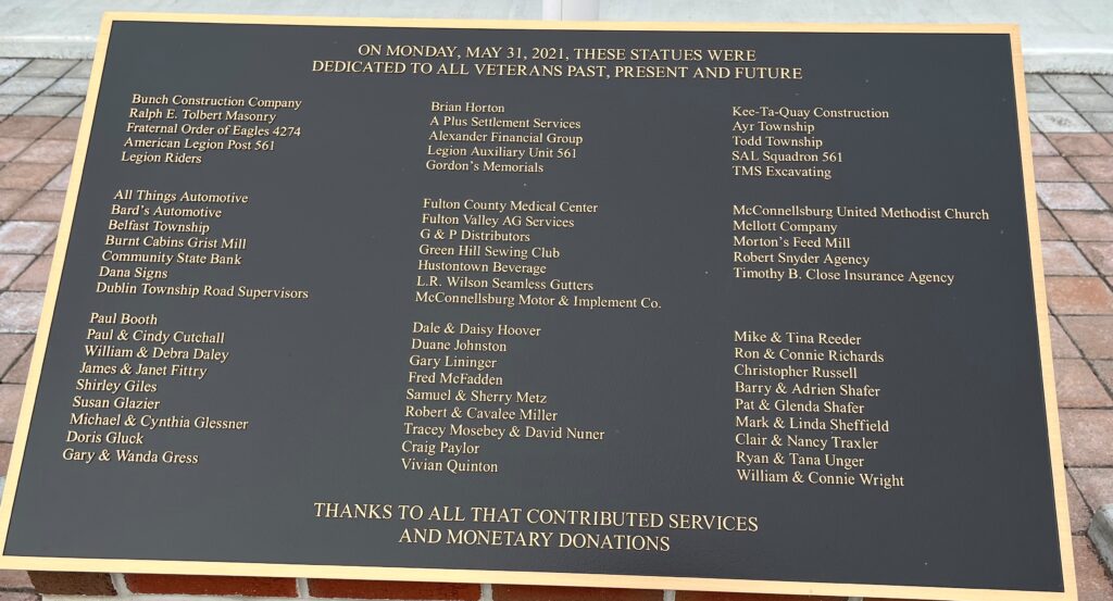 AMERICAN LEGION POST 561 ALL VETERANS MEMORIAL PLAQUE