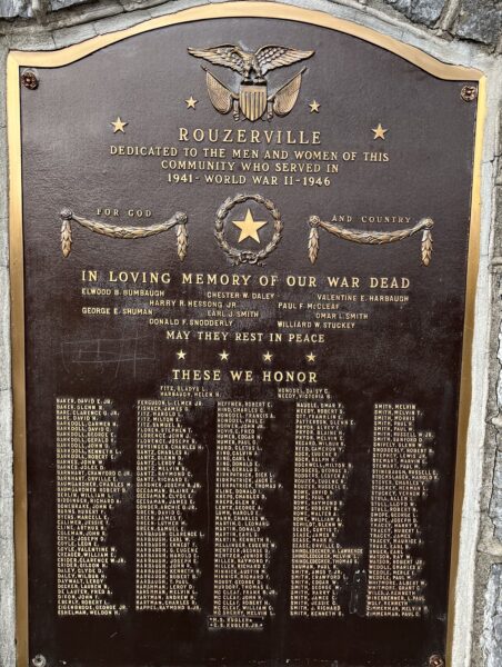 ROUZERVILLE WORLD WAR II MEMORIAL PLAQUE A