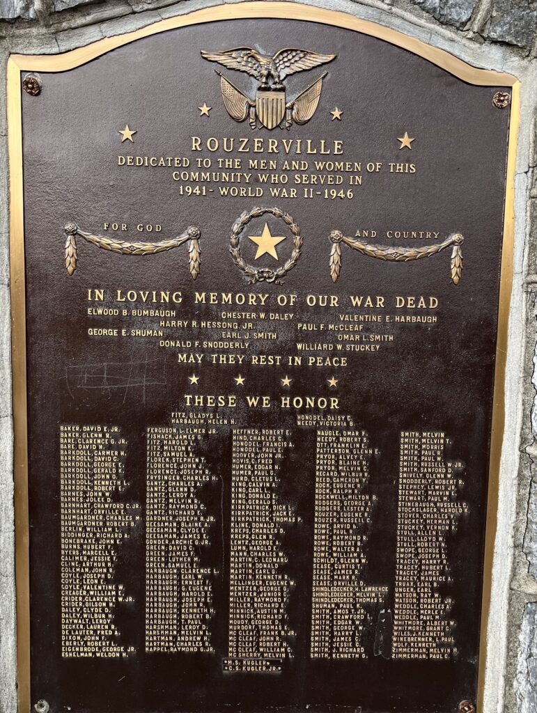 ROUZERVILLE WORLD WAR II MEMORIAL PLAQUE A
