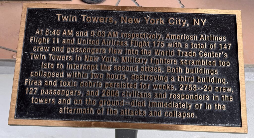 TWIN TOWERS, NEW YORK CITY, NY MEMORIAL PLAQUE