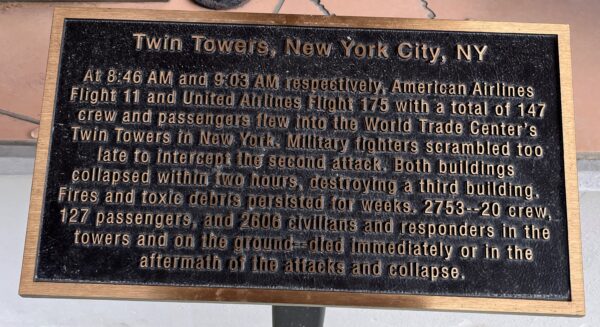 TWIN TOWERS, NEW YORK CITY, NY MEMORIAL PLAQUE