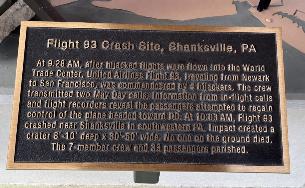 FLIGHT 93 CRASH SITE, SHANKSVILLE, PA MEMORIAL PLAQUE