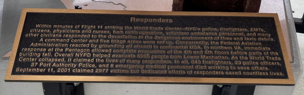 RESPONDERS 9-11 MEMORIAL PLAQUE
