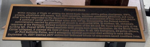 RESPONDERS 9-11 MEMORIAL PLAQUE