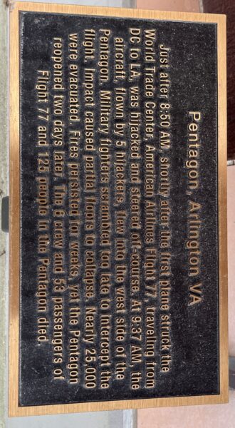 PENTAGON, ARLINGTON VA 9-11 MEMORIAL PLAQUE