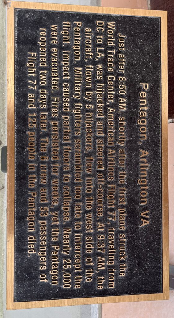 PENTAGON, ARLINGTON VA 9-11 MEMORIAL PLAQUE