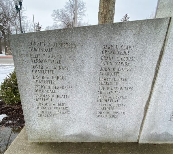 EATON & BARRY COUNTIES VIETNAM VETERANS MEMORIAL LEFT STONE