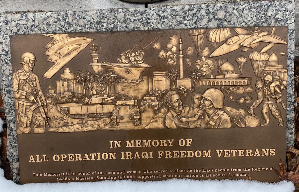 WOODMERE CEMETERY IRAQI FREEDOM VETERANS MEMORIAL FLAGPOLE PLAQUE