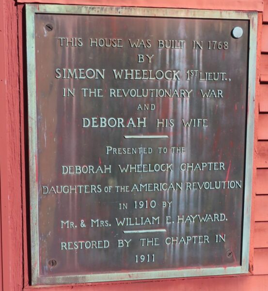 SIMEON WHEELOCK 1ST LIEUT. REVOLUTIONARY WAR MEMORIAL PLAQUE