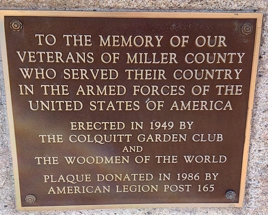 MILLER COUNTY VETERANS OF ARMED FORCES MEMORIAL PLAQUE