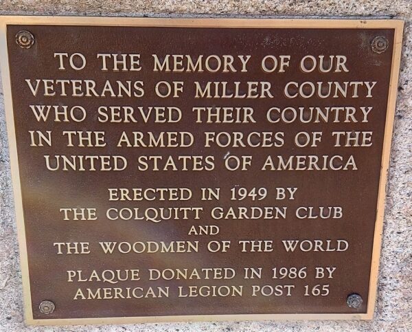 MILLER COUNTY VETERANS OF ARMED FORCES MEMORIAL PLAQUE
