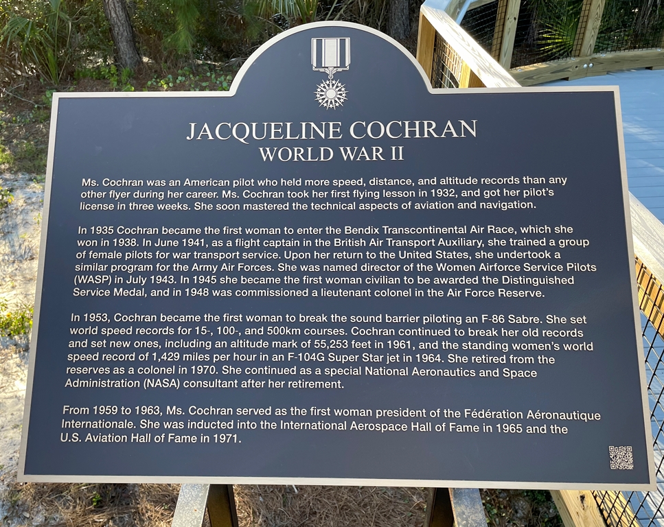 JACQUELINE COCHRAN WORLD WAR II MEMORIAL PLAQUE