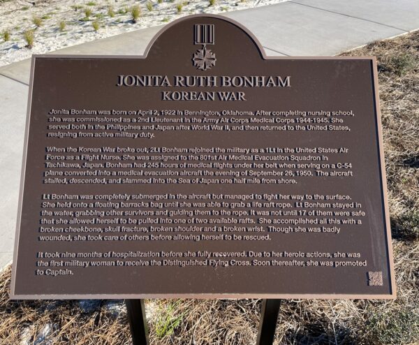 JONITA RUTH BONHAM KOREAN WAR MEMORIAL PLAQUE