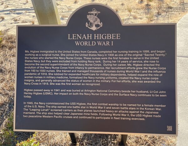 LENAH HIGBEE WORLD WAR I MEMORIAL PLAQUE