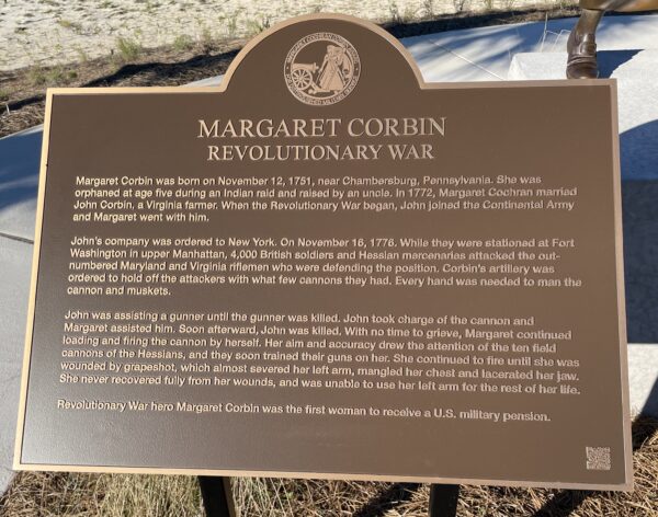 MARGARET CORBIN REVOLUTIONARY WAR MEMORIAL PLAQUE