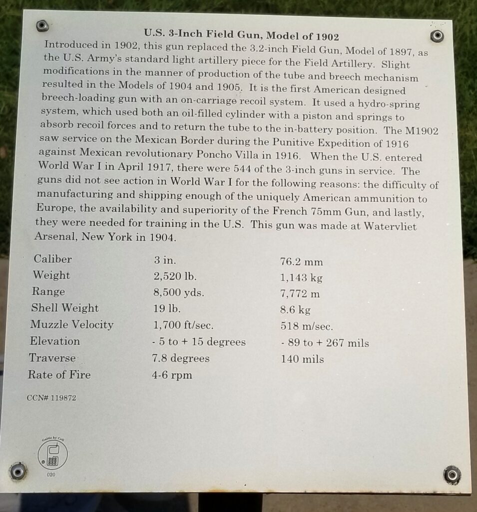 U.S. 3-INCH FIELD GUN MODEL OF 1902 WAR MEMORIAL PLAQUE
