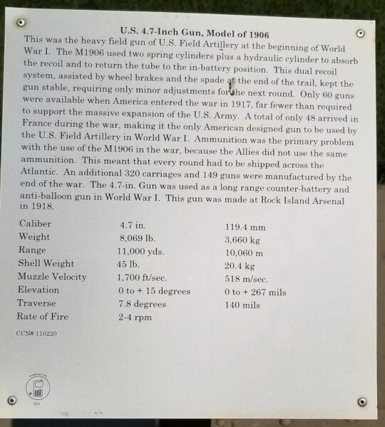 U.S. 4.7-INCH GUN MODEL OF 1906 WAR MEMORIAL PLAQUE
