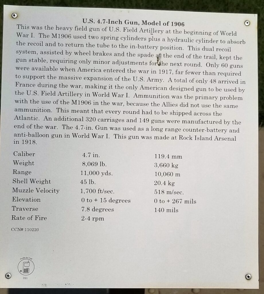 U.S. 4.7-INCH GUN MODEL OF 1906 WAR MEMORIAL PLAQUE