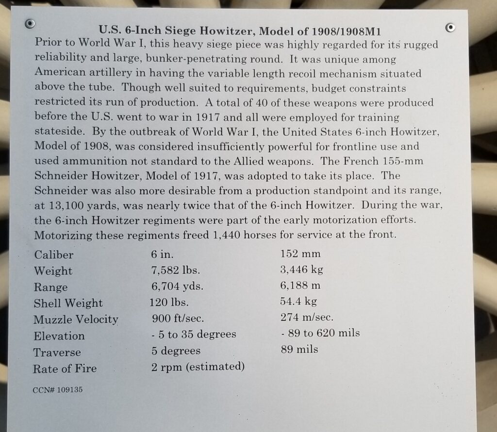 U.S. 6-INCH SIEGE HOWITZER WAR MEMORIAL PLAQUE