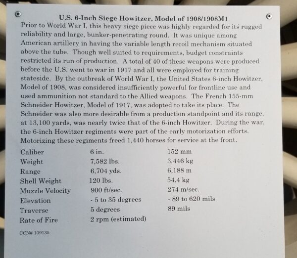 U.S. 6-INCH SIEGE HOWITZER WAR MEMORIAL PLAQUE