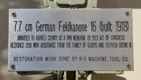 7.7. CM GERMAN FELD KANONE 16 (BUILT 1948) WAR MEMORIAL PLAQUE