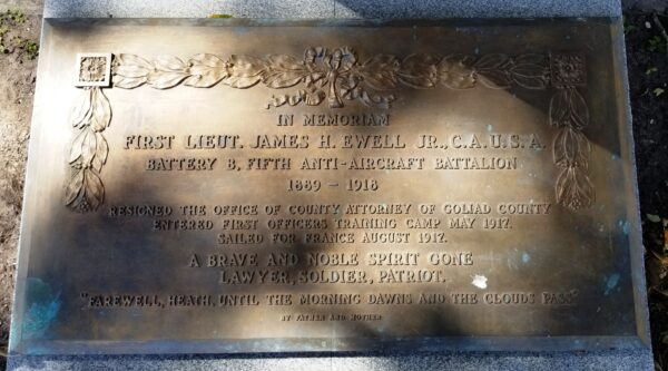 FIRST LIEUT. JAMES H. EWELL JR. WAR MEMORIAL PLAQUE