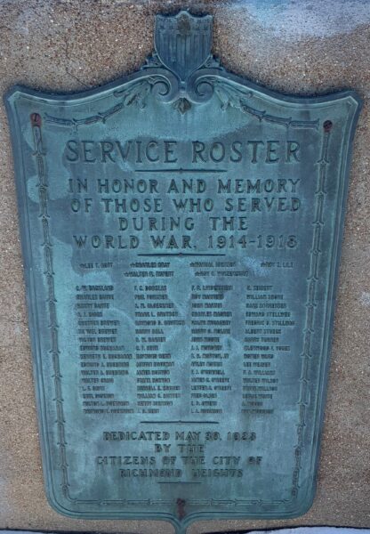 SERVICE ROSTER WORLD WAR MEMORIAL PLAQUE