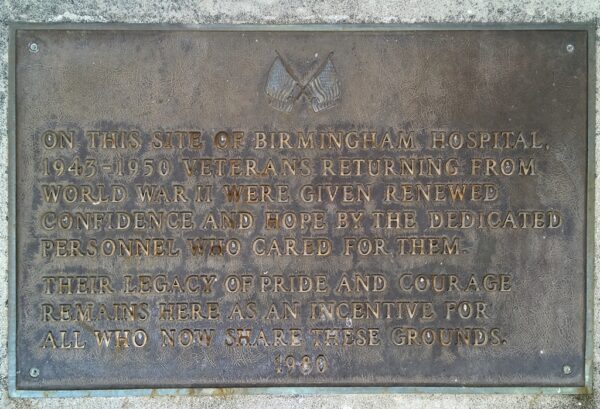 BIRMINGHAM ARMY HOSPITAL MEMORIAL PLAQUE