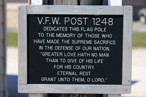 VFW POST 1248 MEMORIAL FLAG POLE PLAQUE