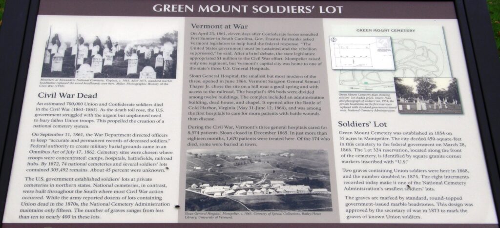 GREEN MOUNT SOLDIERS LOT WAR MEMORIAL PLAQUE