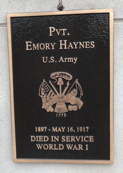 PVT. EMORY HAYNES WAR MEMORIAL PLAQUE