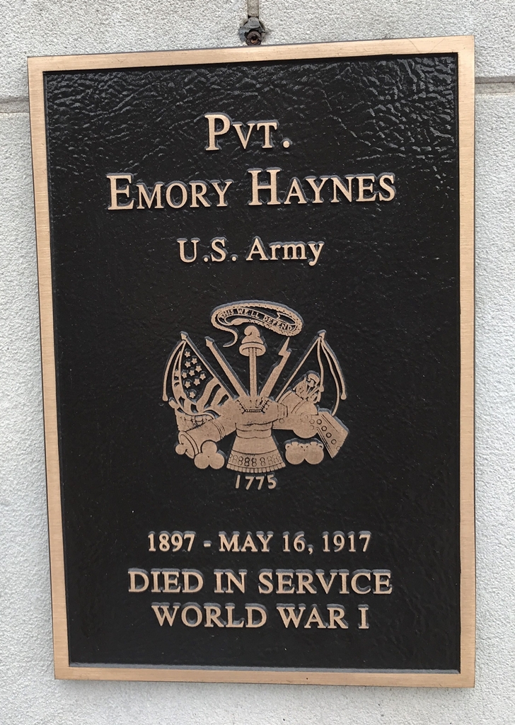 PVT. EMORY HAYNES WAR MEMORIAL PLAQUE