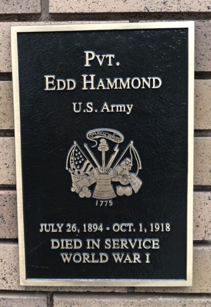 PVT. EDD HAMMOND WAR MEMORIAL PLAQUE