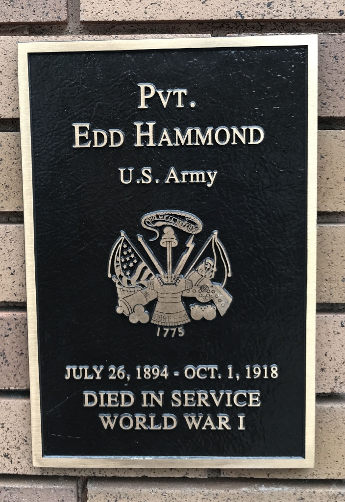 PVT. EDD HAMMOND WAR MEMORIAL PLAQUE