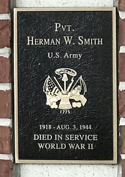 PVT. HERMAN W. SMITH WAR MEMORIAL PLAQUE