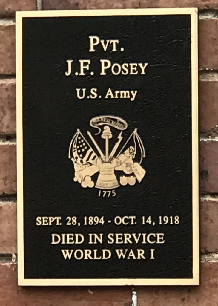 PVT. J.F. POSEY WAR MEMORIAL PLAQUE