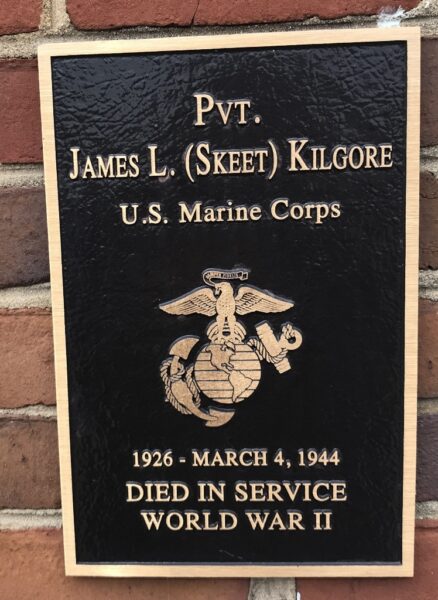 PVT. JAMES L. (SKEET) KILGORE WAR MEMORIAL PLAQUE