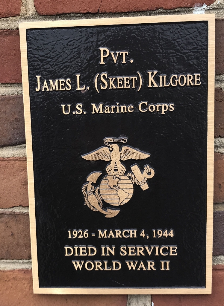PVT. JAMES L. (SKEET) KILGORE WAR MEMORIAL PLAQUE