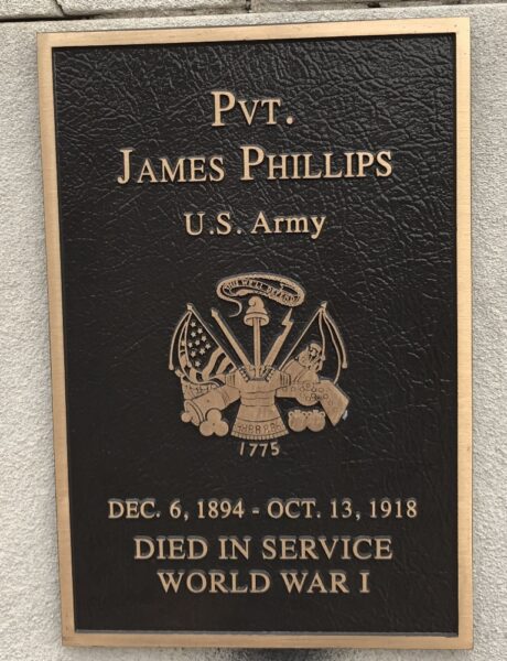 PVT. JAMES PHILLIPS WAR MEMORIAL PLAQUE