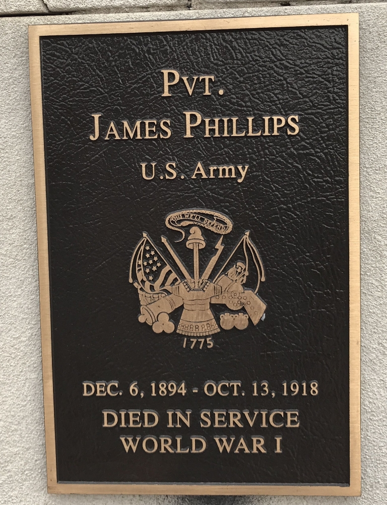 PVT. JAMES PHILLIPS WAR MEMORIAL PLAQUE