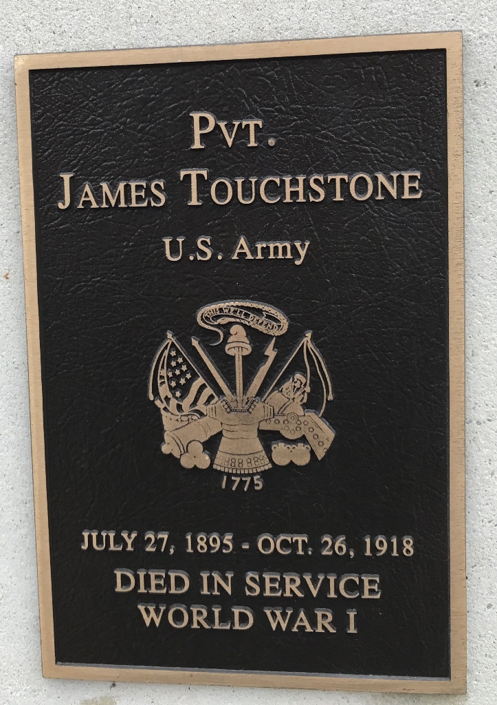 PVT. JAMES TOUCHSTONE WAR MEMORIAL PLAQUE