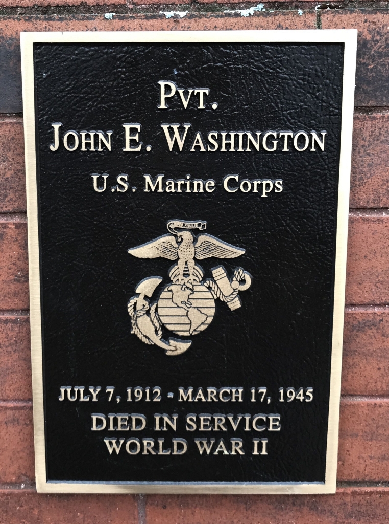 PVT. JOHN E. WASHINGTON WAR MEMORIAL PLAQUE