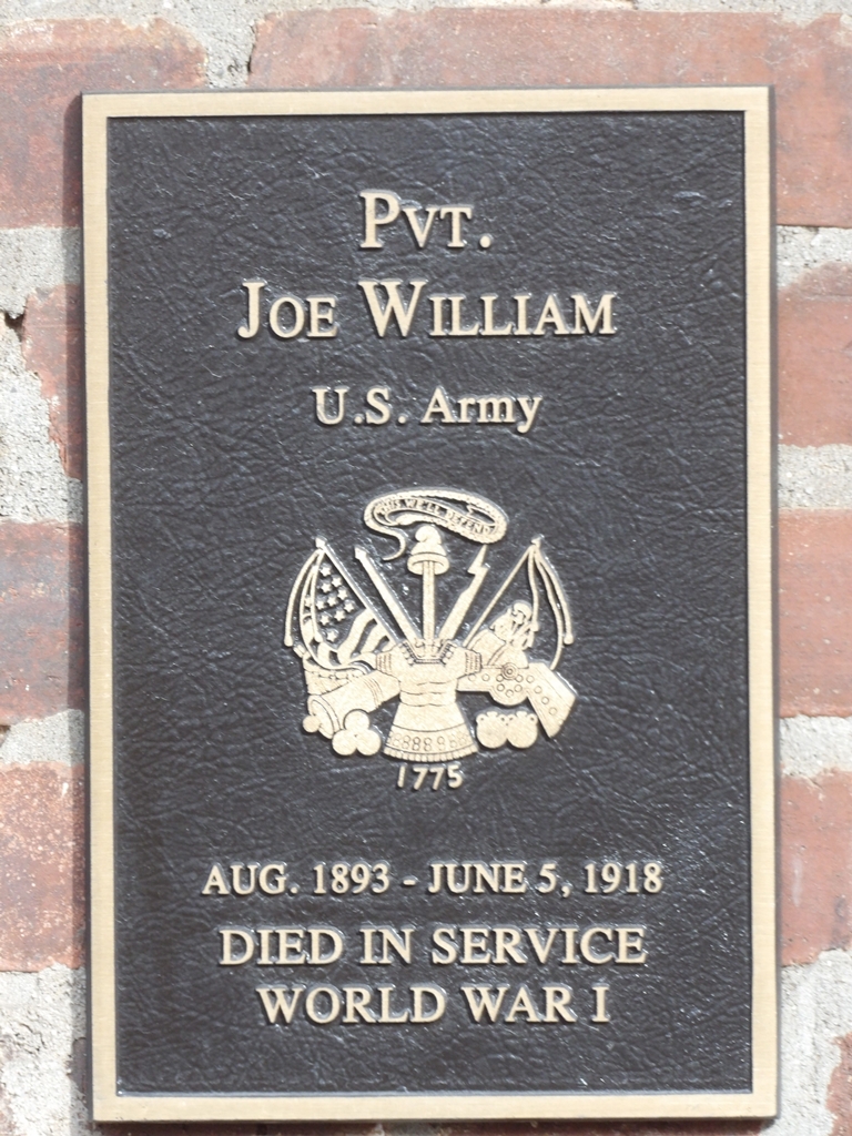 PVT. JOE WILLIAM WAR MEMORIAL PLAQUE