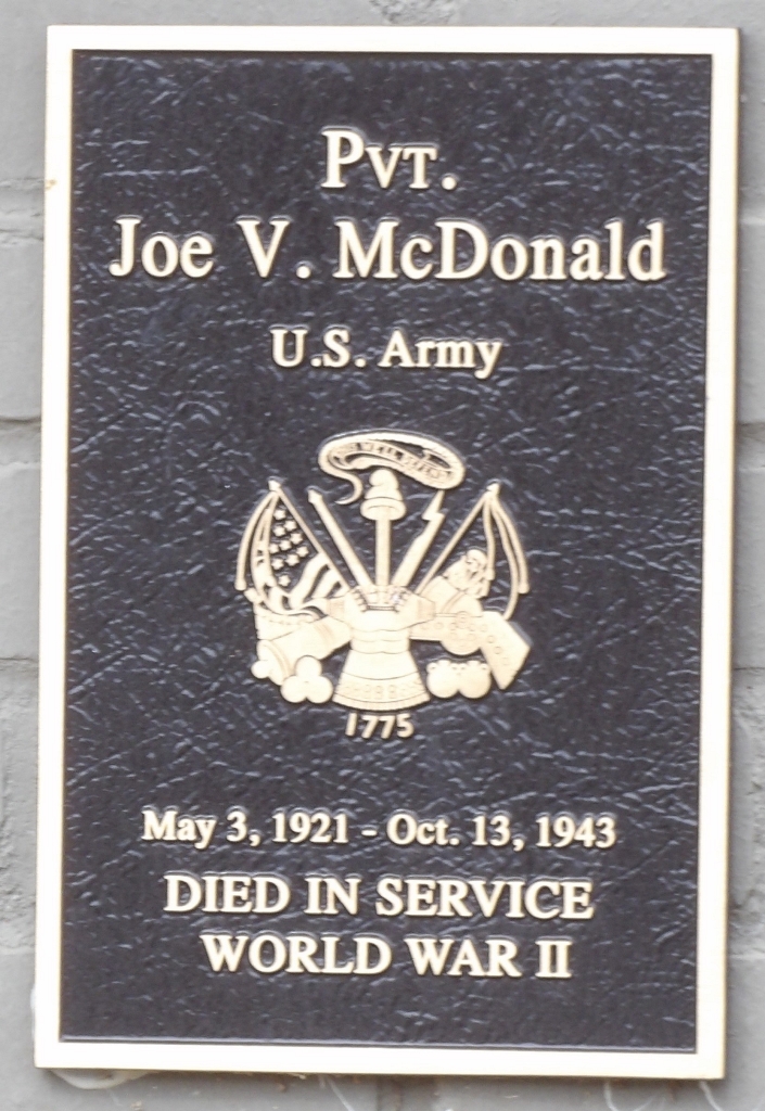 PVT. JOE V. MCDONALD WAR MEMORIAL PLAQUE