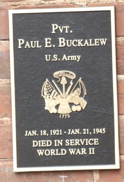 PVT. PAUL E. BUCKALEW WAR MEMORIAL PLAQUE